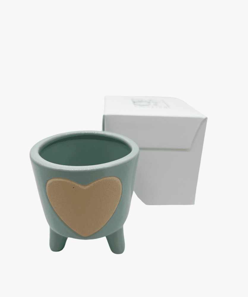 Vasetto cuore c/pied verde + sc69 7,5x8 + tag - b9201+b7