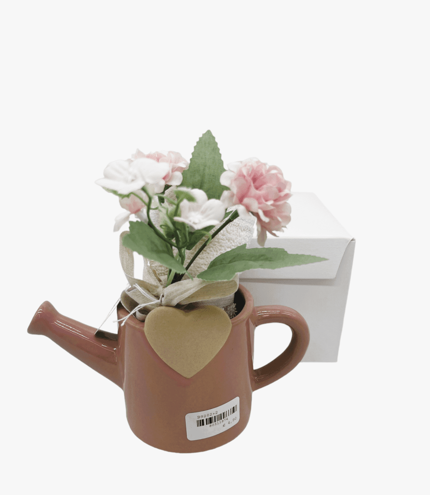 Annaffiatoio rosa + decoraz + sc97 18x15 + tag - b9202+a2