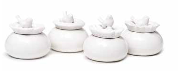 Scatoline porcel. con uccellino su fiore 9x9x9 - p8801