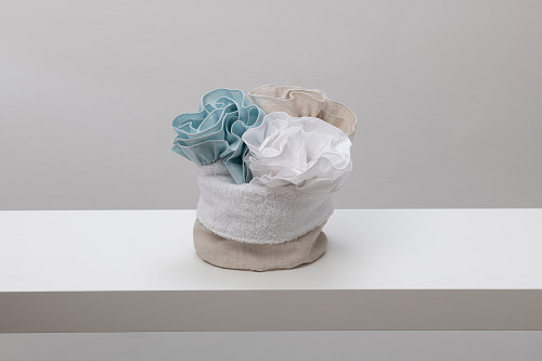 Cestino spugna lino beige + 3lavette assortiti 15x20 - tes002+a5