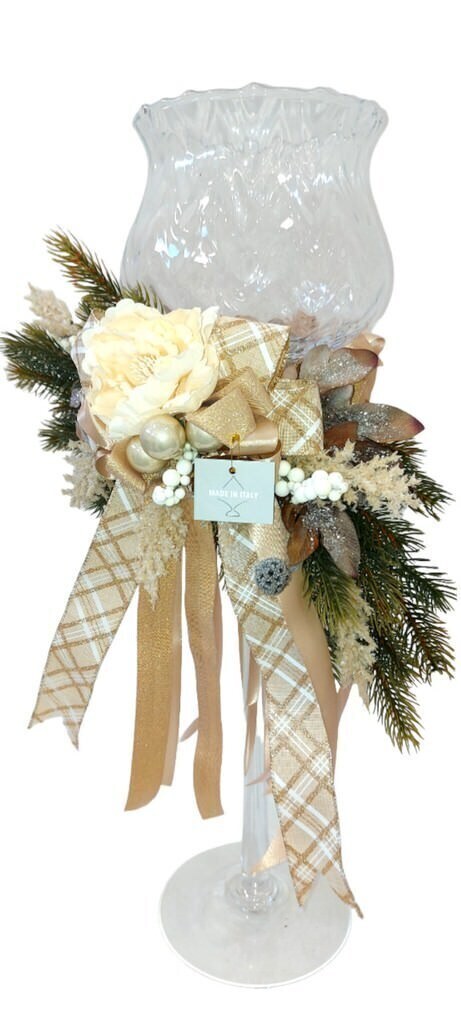 Portacandela a coppa  decoro rosso - crl0027m