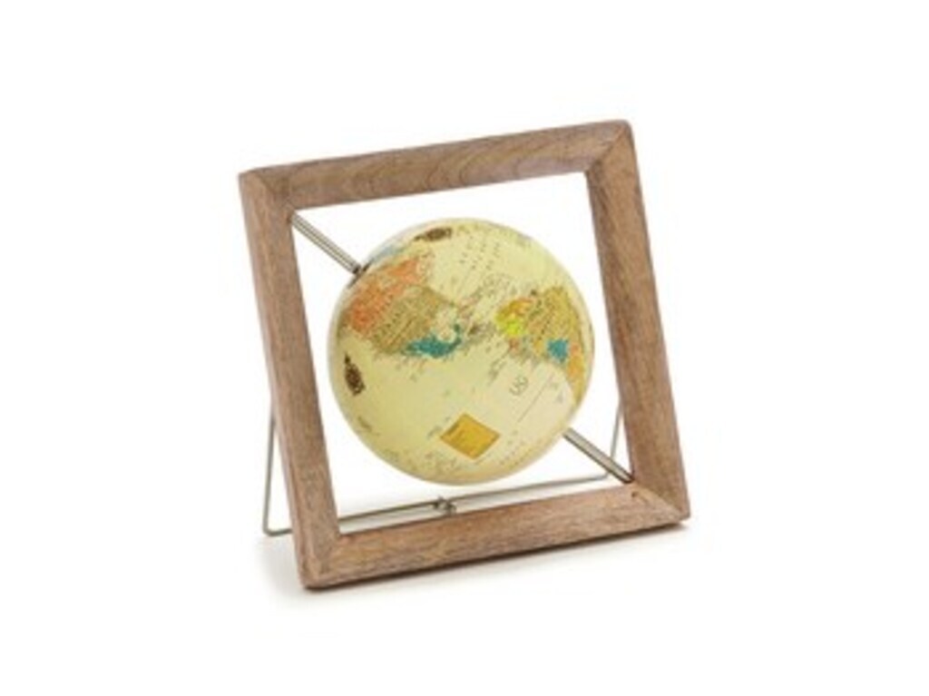 Mappamondo squared con cornice legno diametro 32 cm - altezza 32 cm beige - b6202