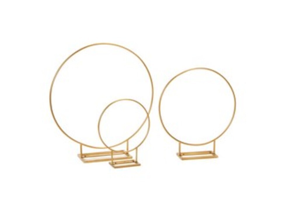 Set 3pz cerchi metal diametro 40 cm -60-80 con base oro - b6223