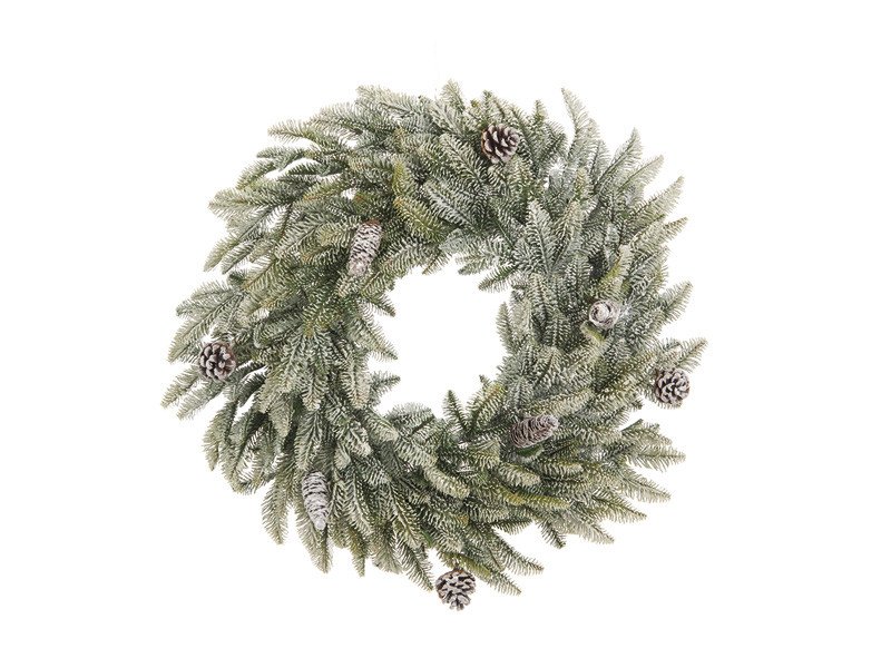 Corona abete frost ghiacciato d75 con pigne - b6324