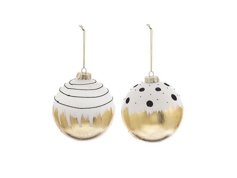 Decorazione sfera vetro paint cm 12 bianco/oro - b6349