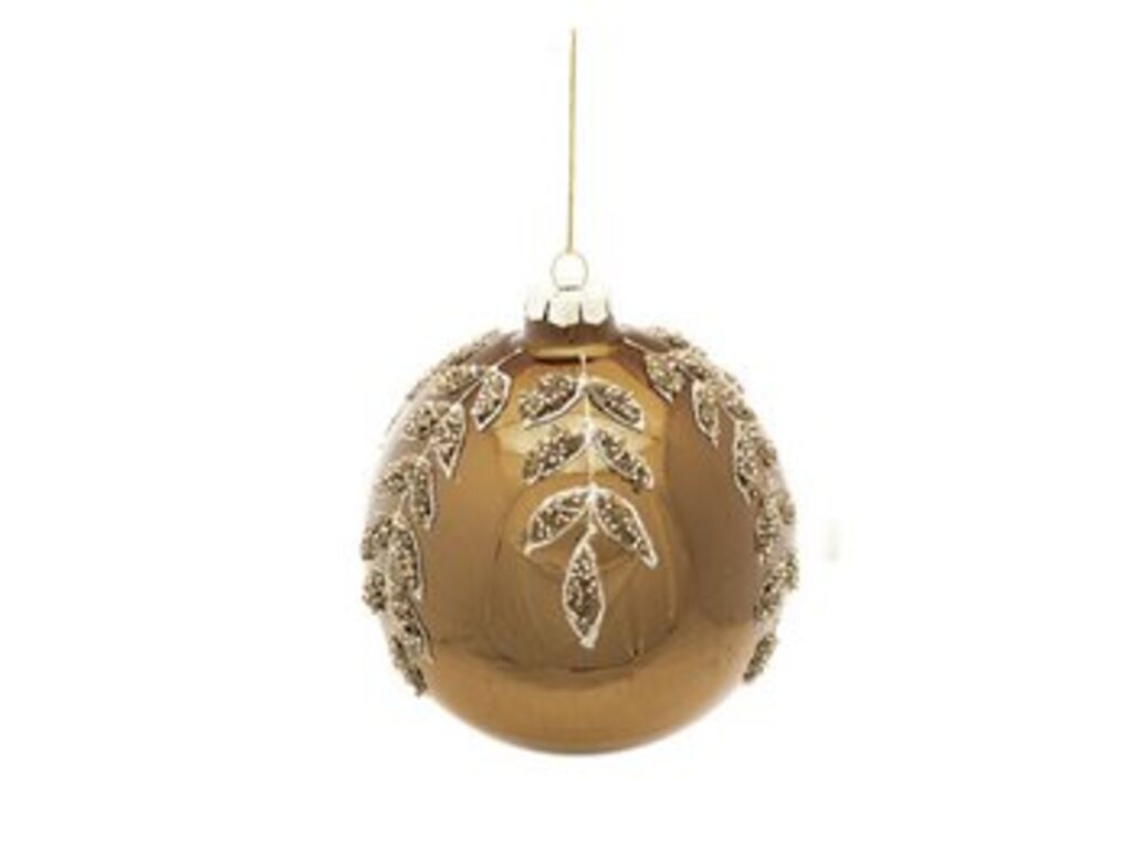 Decorazione sfera vetro leaves cm 12 ambra - b6354am