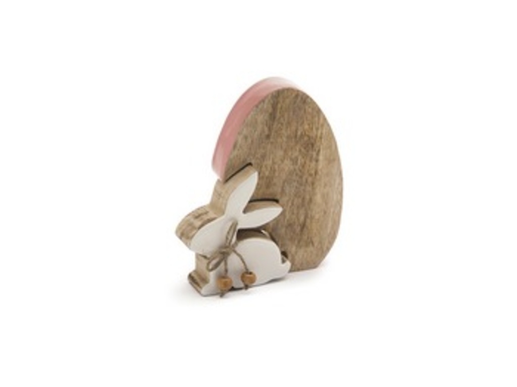 Uovo con coniglietto legno puzzle cm 12x14 natural/bianco/rosa - b6800