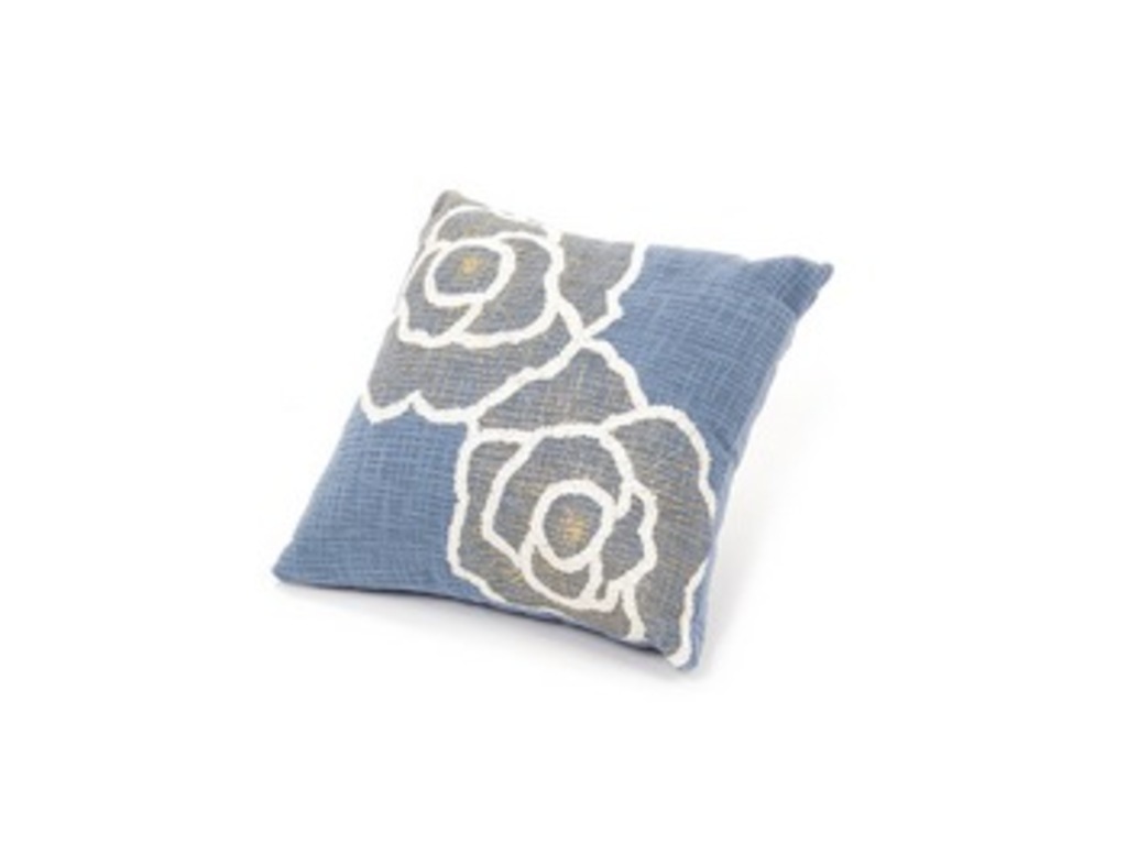 Cuscino cotone con rose ricamate cm 45x45 (con filler) blu/crema - b6841