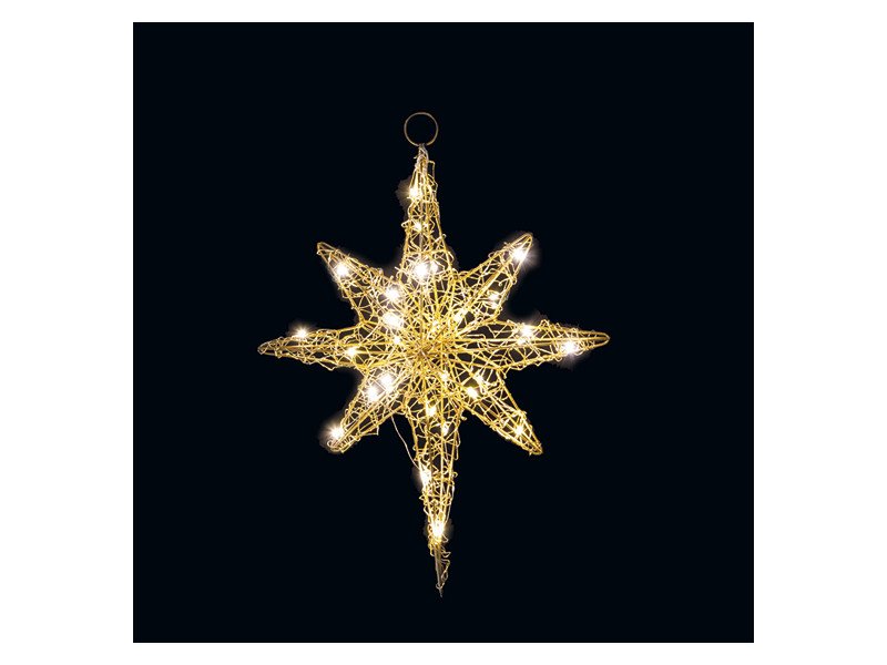 Stella filo metal da sospensione cm33x7x43 con 30 led a batterie filo oro ip20 - b7025