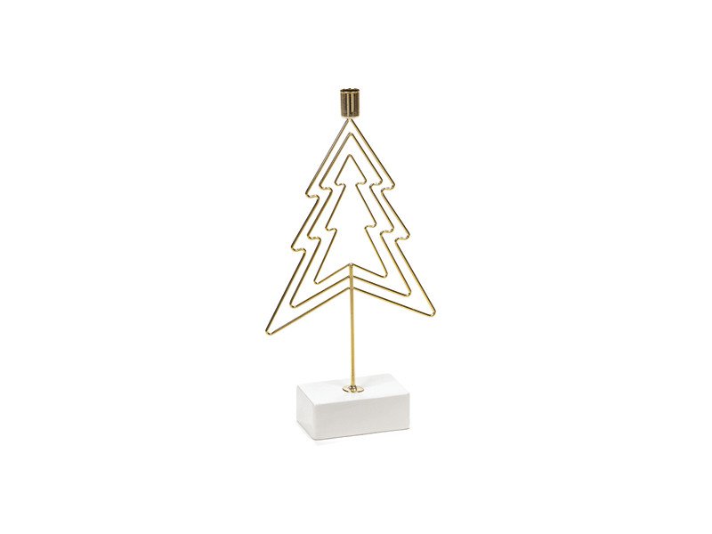 Alberello metal porta tealight con base porcellana cm 23x44 oro/bianco - b7157