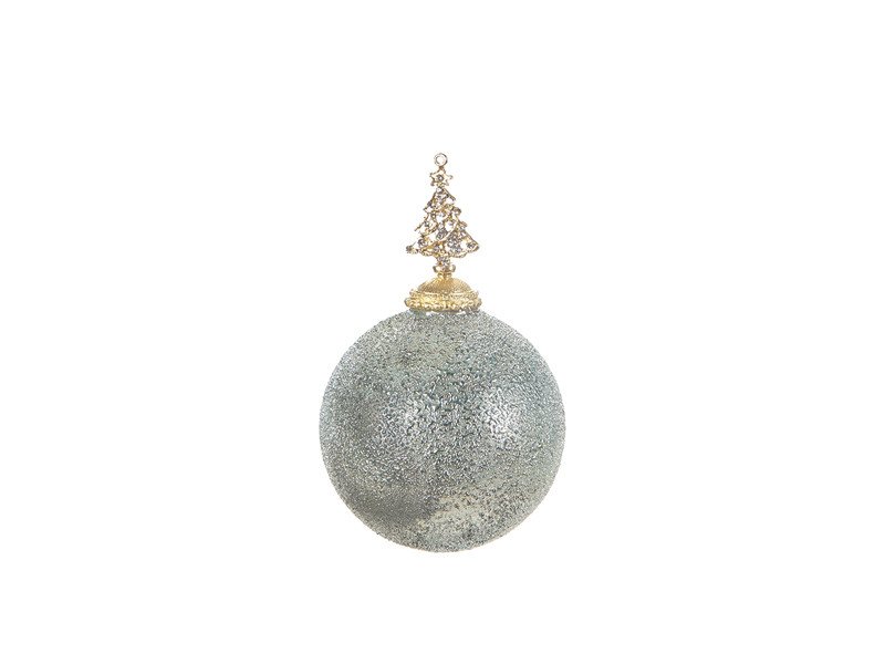 Decorazione sfera vetro frosted con alberello metal cm10x17 light blue - b7318bl