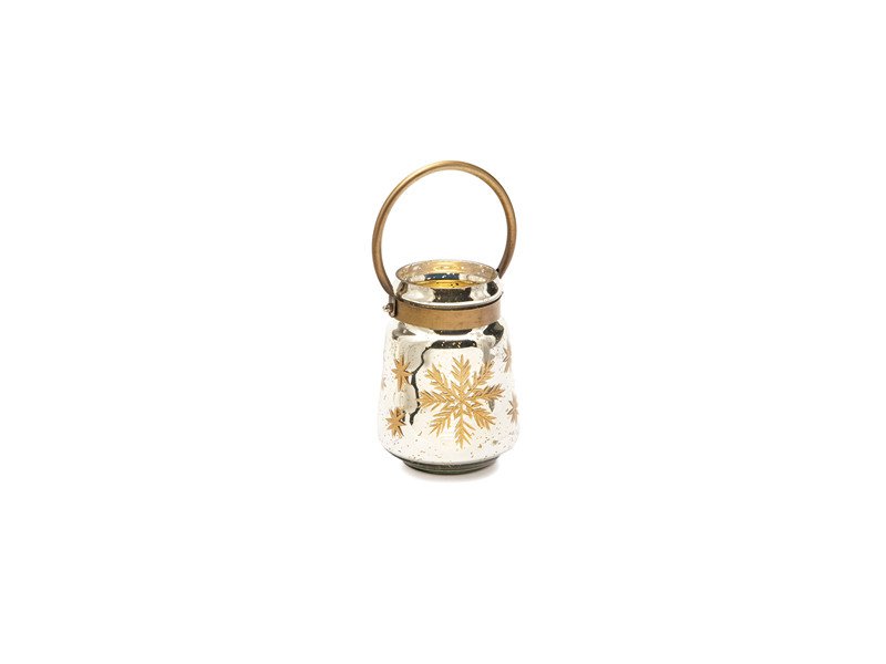 Bugia vetro snowflake con manico metal cm 14x19 oro - b7325