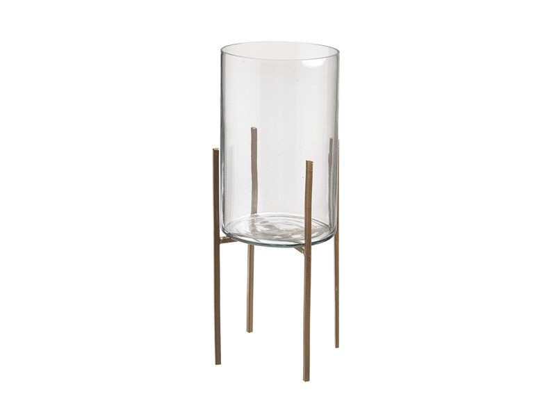 Cilindro vetro con struttura metal cm 13x34 oro - b7418