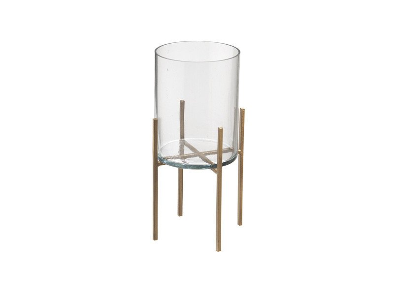 Cilindro vetro con struttura metal cm 13x29 oro - b7419