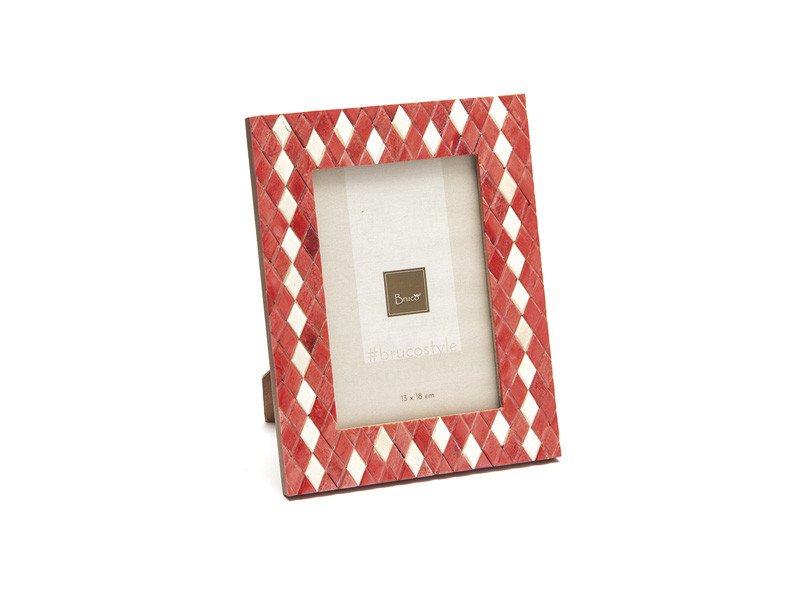 Portafoto bones diamond cm 19x24 bianco/corallo - b7446