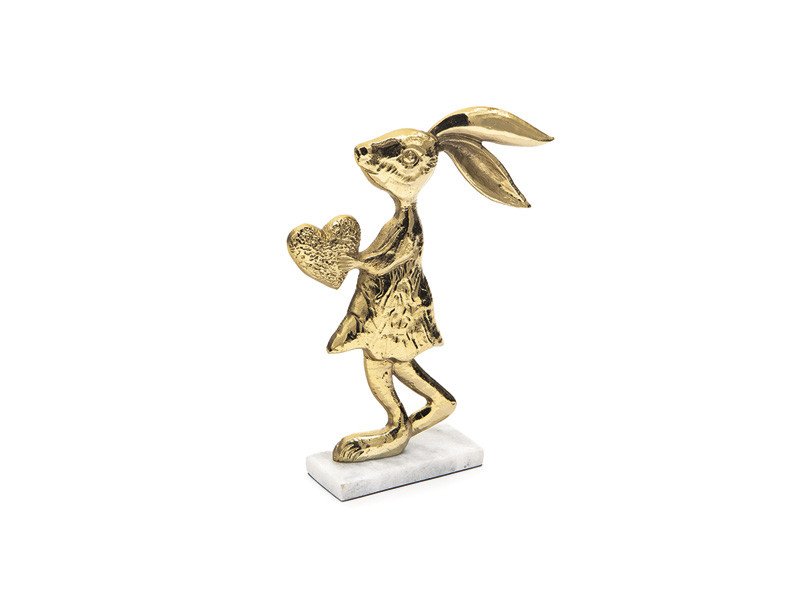 Coniglietto metal heart con base marmo cm 20x27 light gold - b7592
