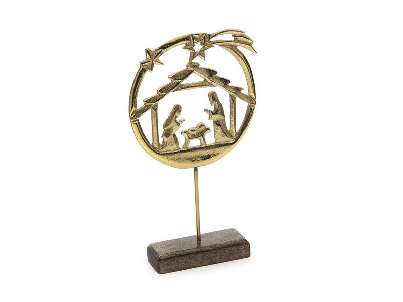 Nativita' metal con stand e base legno cm18x30 mogano/oro - b7689