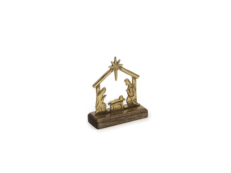 Nativita' metal con base legno cm12x15 mogano/oro - b7691