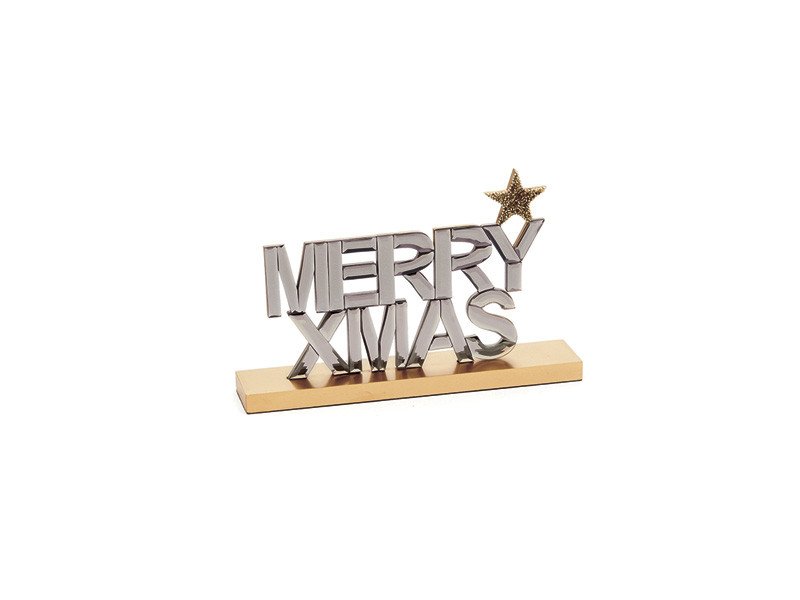 Scritta merry christmas mirror cm30x20 argento/oro - b7753