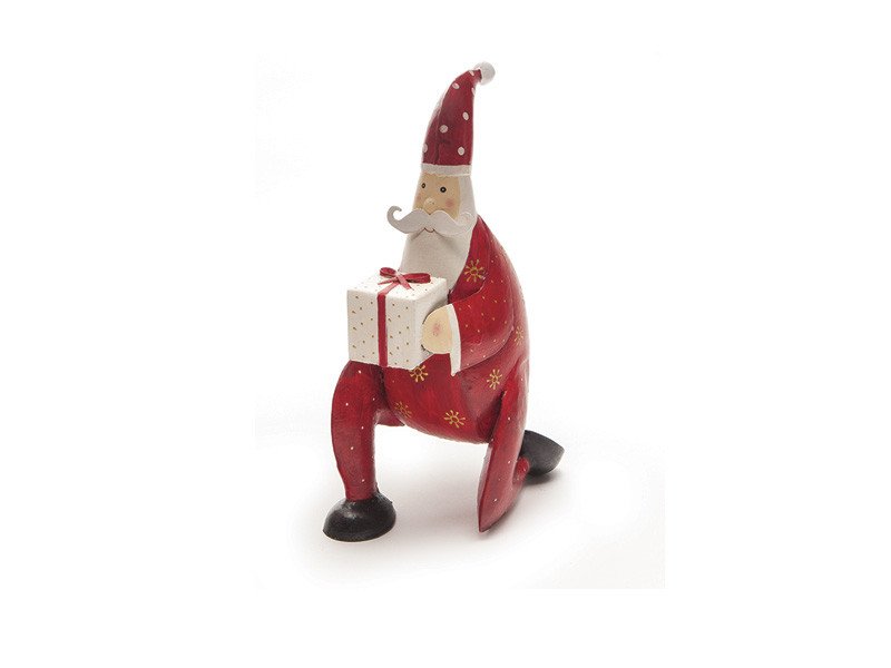 Babbo metal con dono cm22x16x38 dipinto a mano rosso - b7756 Babbo metal con dono cm22x16x38 dipinto a mano rosso - b7756