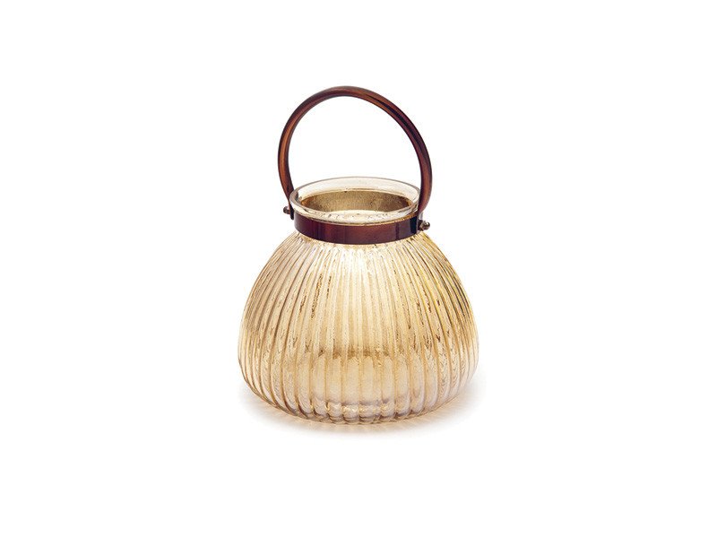 Porta tealight vetro con manico metal cm19x17 antique gold - b7777