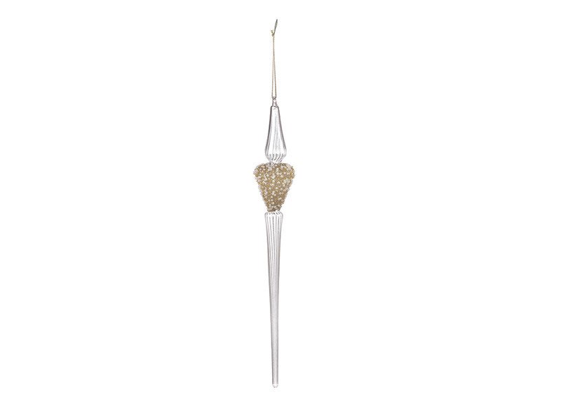 Pendente vetro con perline class cm5x5x40 trasparente e oro - b7992