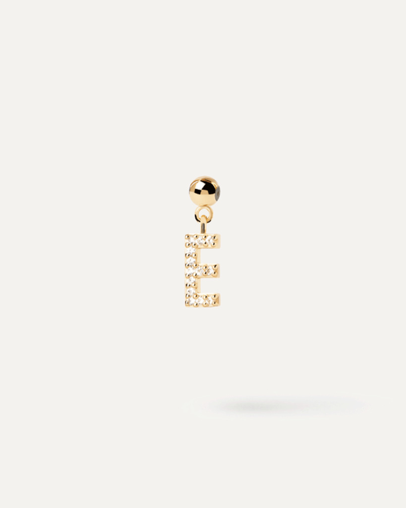 Charm Lettera E  - Argento placcato oro 18K - ch01-054-u Charm Lettera E  - Argento placcato oro 18K - ch01-054-u