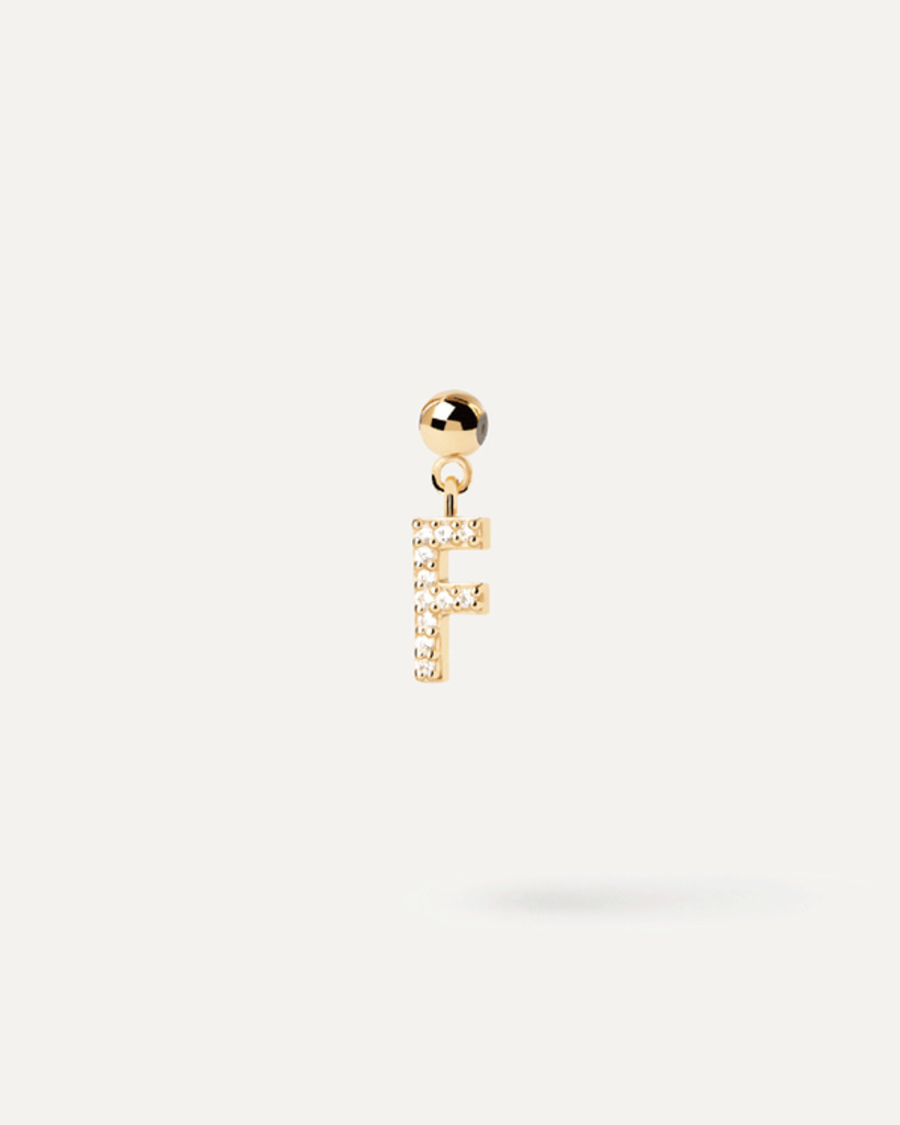 Charm Lettera F  - Argento placcato oro 18K - ch01-055-u Charm Lettera F  - Argento placcato oro 18K - ch01-055-u