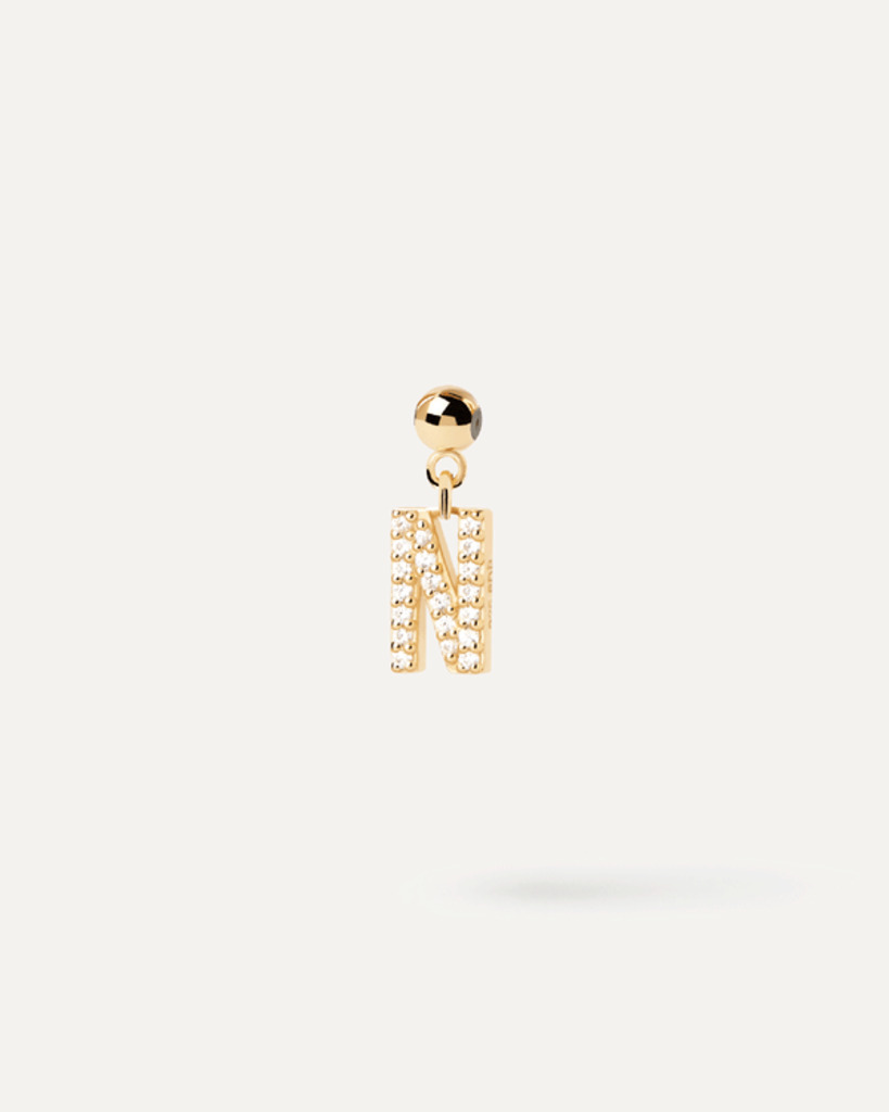 Charm Lettera N  - Argento placcato oro 18K - ch01-063-u Charm Lettera N  - Argento placcato oro 18K - ch01-063-u