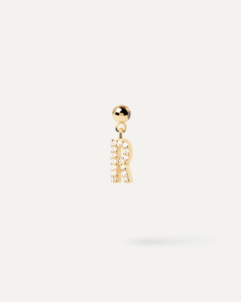 Charm Lettera R  - Argento placcato oro 18K - ch01-067-u Charm Lettera R  - Argento placcato oro 18K - ch01-067-u