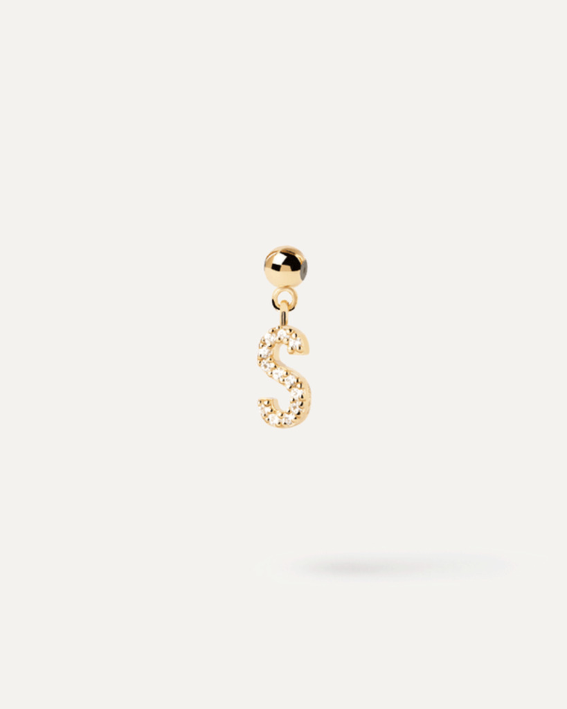 Charm Lettera S  - Argento placcato oro 18K - ch01-068-u Charm Lettera S  - Argento placcato oro 18K - ch01-068-u
