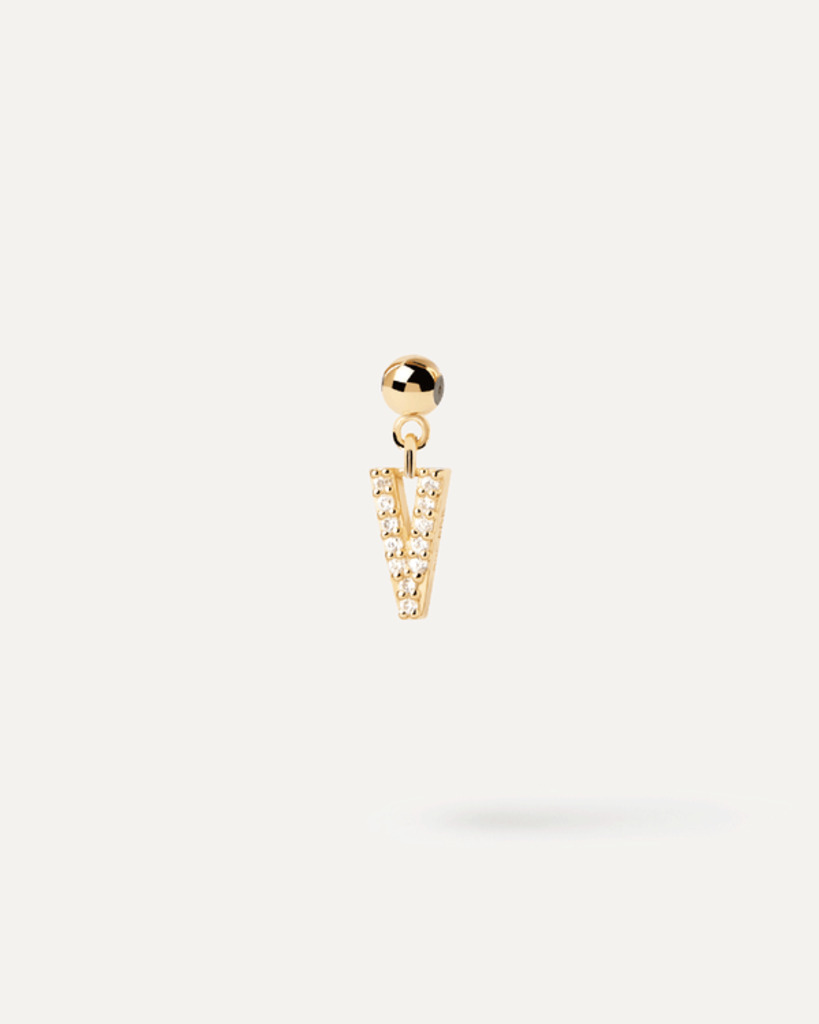 Charm Lettera V  - Argento placcato oro 18K - ch01-071-u Charm Lettera V  - Argento placcato oro 18K - ch01-071-u