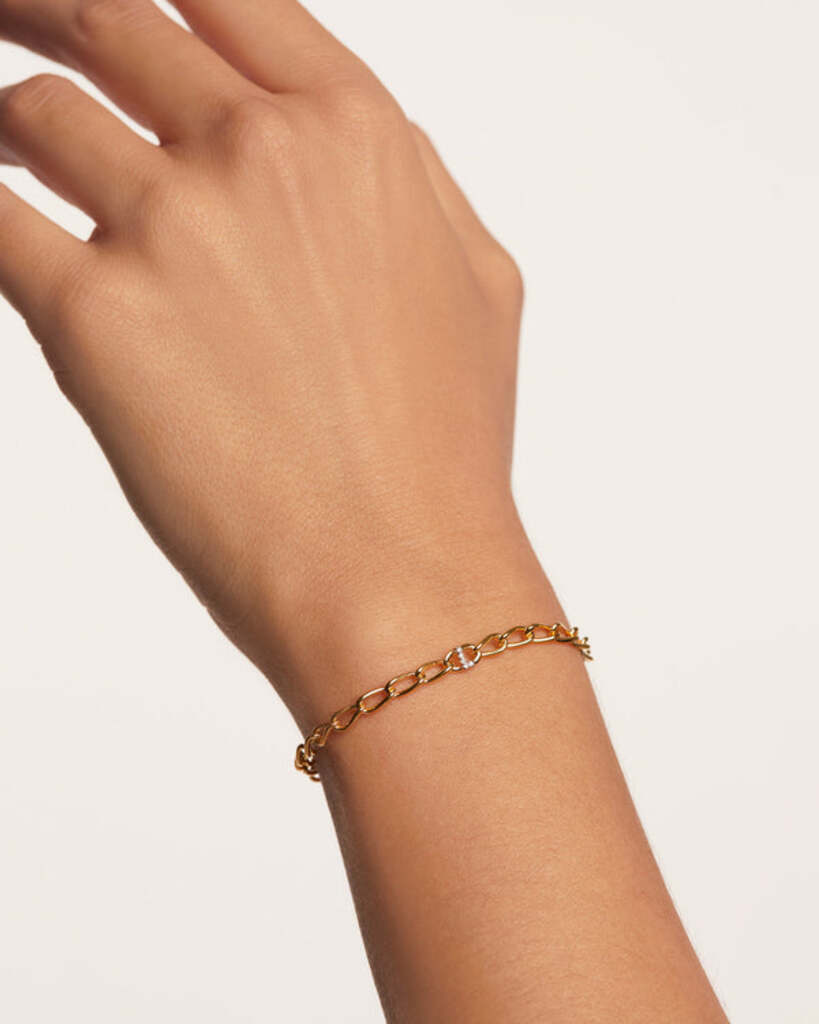 Bracciale A Catena Lettera L  - Argento placcato oro 18K - pu01-549-u