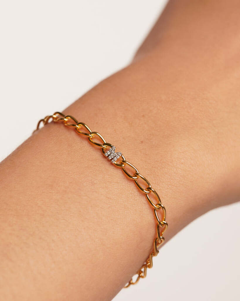 Bracciale A Catena Lettera M  - Argento placcato oro 18K - pu01-550-u