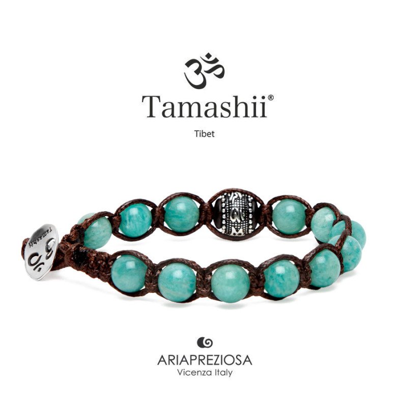 Tamashii Bracciale Unisex Originale Tibetano Con Pietra Naturale Larimar E Cordoncino Marrone. Benedetto Dai Monaci, Taglia Unica Regolabile (BHS900-297)