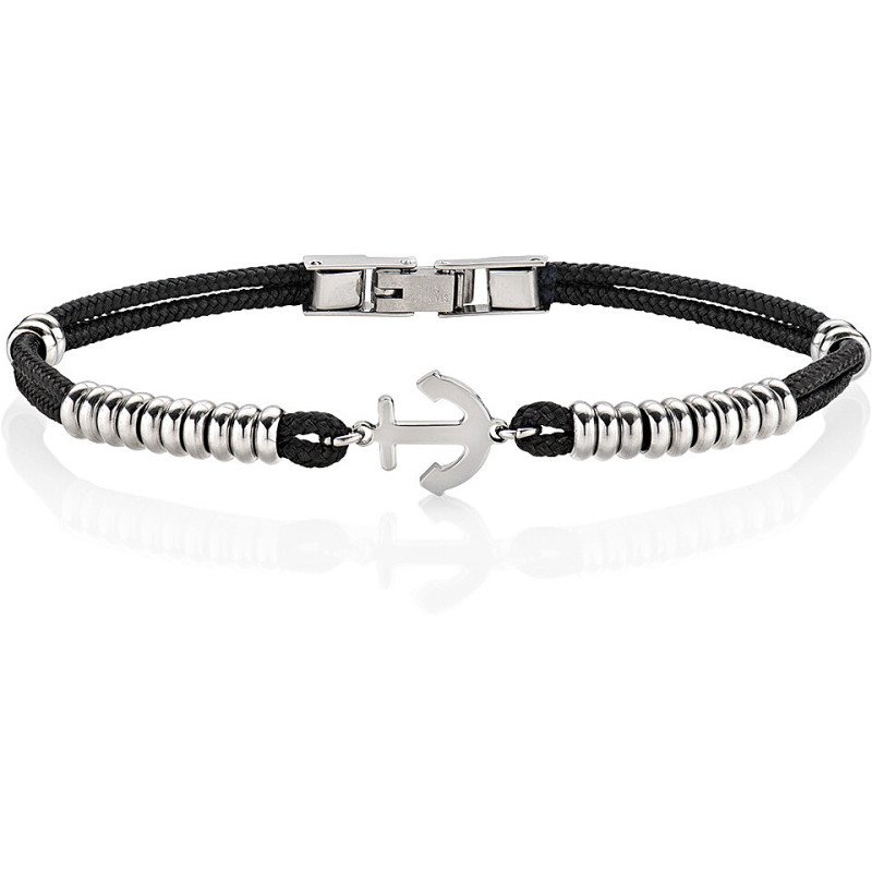 Bracciale da uomo  realizzato in Acciaio di colore acciaio lucido e anticato e cordino nero - acbr17384