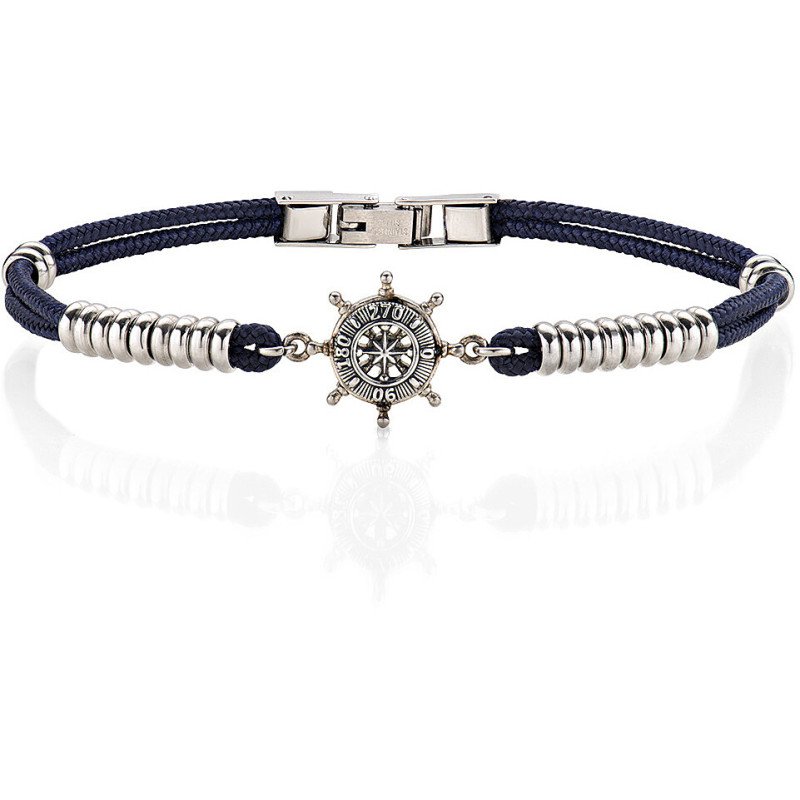 Bracciale da uomo realizzato in Acciaio di colore acciaio lucido e anticato e cordino nero - acbr17386