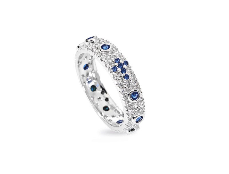 Anello in AG925 - Rodio zirconi bianchi e blu - Misura 12 - arozbbl-12