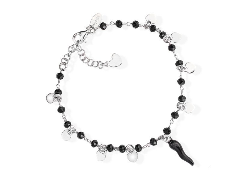 Bracciale Cornetto Nero Cristalli e Cuori - brcshbn1