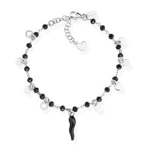 Bracciale Cornetto Nero Cristalli e Cuori - brcshbn1