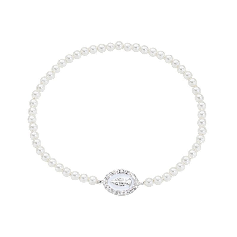 Bracciale di Perle con Medaglia Miracolosa e Smalto Bianco Perla - brelpe30swbbz Bracciale di Perle con Medaglia Miracolosa e Smalto Bianco Perla - brelpe30swbbz