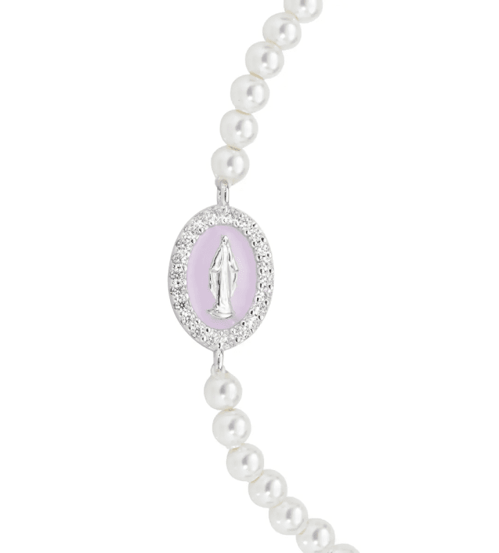 Bracciale di Perle con Medaglia Miracolosa e Smalto Rosa Perla - brelpe30swbroz Bracciale di Perle con Medaglia Miracolosa e Smalto Rosa Perla - brelpe30swbroz