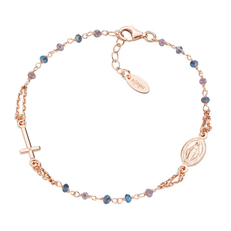Bracciale in AG925 cristalli blu e tortora - Rosè - (Lungh. 18 + 2 cm) - bro10rblto3