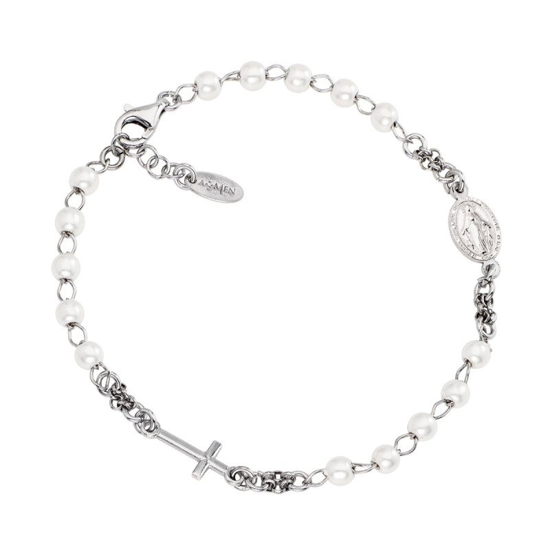 Bracciale Rosario AG925 perle - Rodio - brobb3