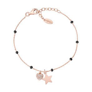 Bracciale in AG925 smalto nero e zirconi bianchi - Rosè - (Lungh. 16+3cm) - brsmsczrn