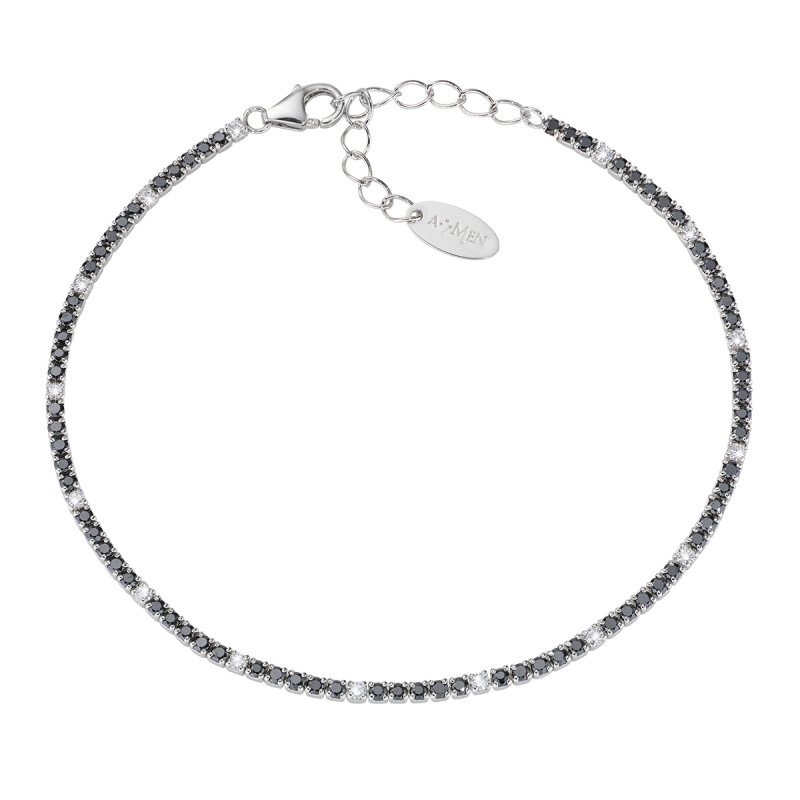 Bracciale in argento 925 con zirconi neri e bianchi  Rodio - bt1bnb17