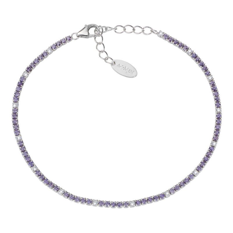 Bracciale in argento 925 con zirconi viola e bianchi Rodio - bt1bvib17