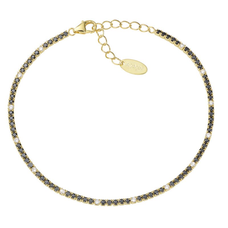 Bracciale tennis mania dorato  con zirconi neri e bianchi - bt1gnb17 Bracciale tennis mania dorato  con zirconi neri e bianchi - bt1gnb17