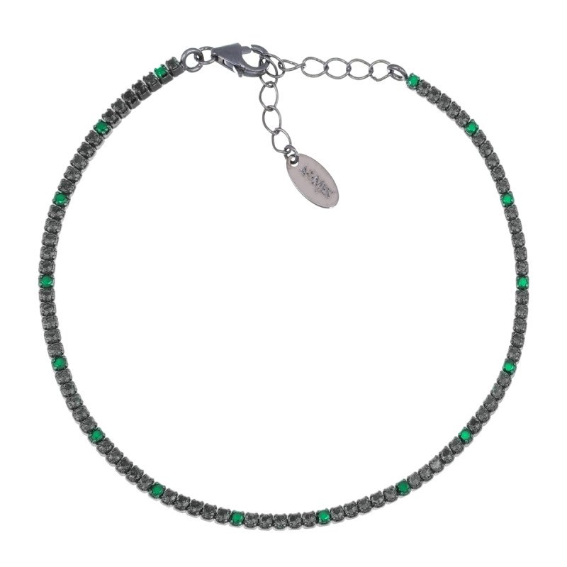 Bracciale tennis mania rutenio con zirconi neri e  verdi - bt1nnve17 Bracciale tennis mania rutenio con zirconi neri e  verdi - bt1nnve17