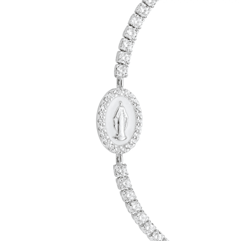 Bracciale Tennis con Miracolosa e Smalto Bianco Perla - btmismbbz16 Bracciale Tennis con Miracolosa e Smalto Bianco Perla - btmismbbz16